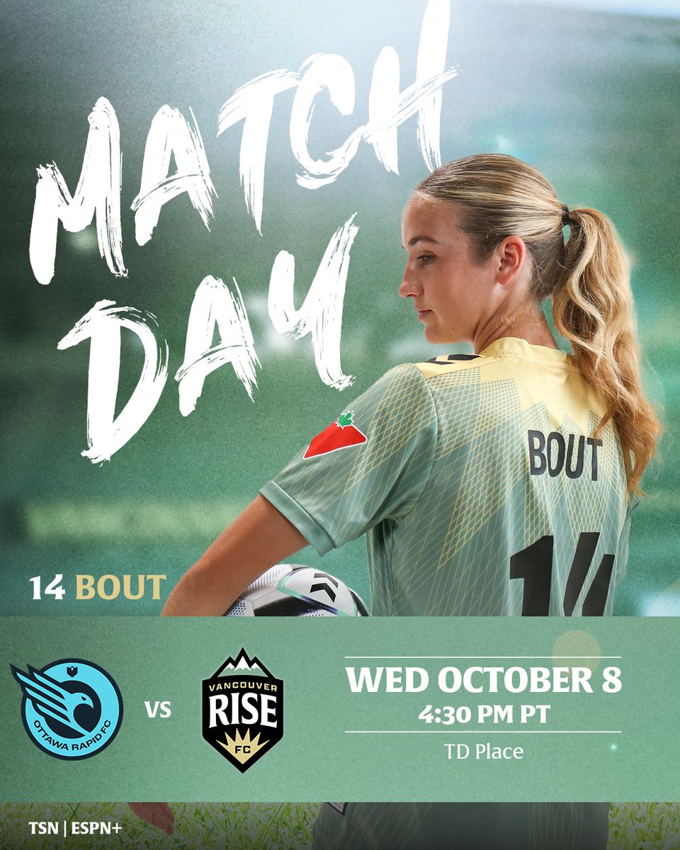 VancouverRiseFC's tweet photo. Midweek matchup ⚔️

🆚 @ottrapidfc
🏟️ TD Place
🕛 4:30 PM PT
📺 TSN | ESPN+

#VanRiseFC | #OTTVAN https://t.co/j6CcYppp8D