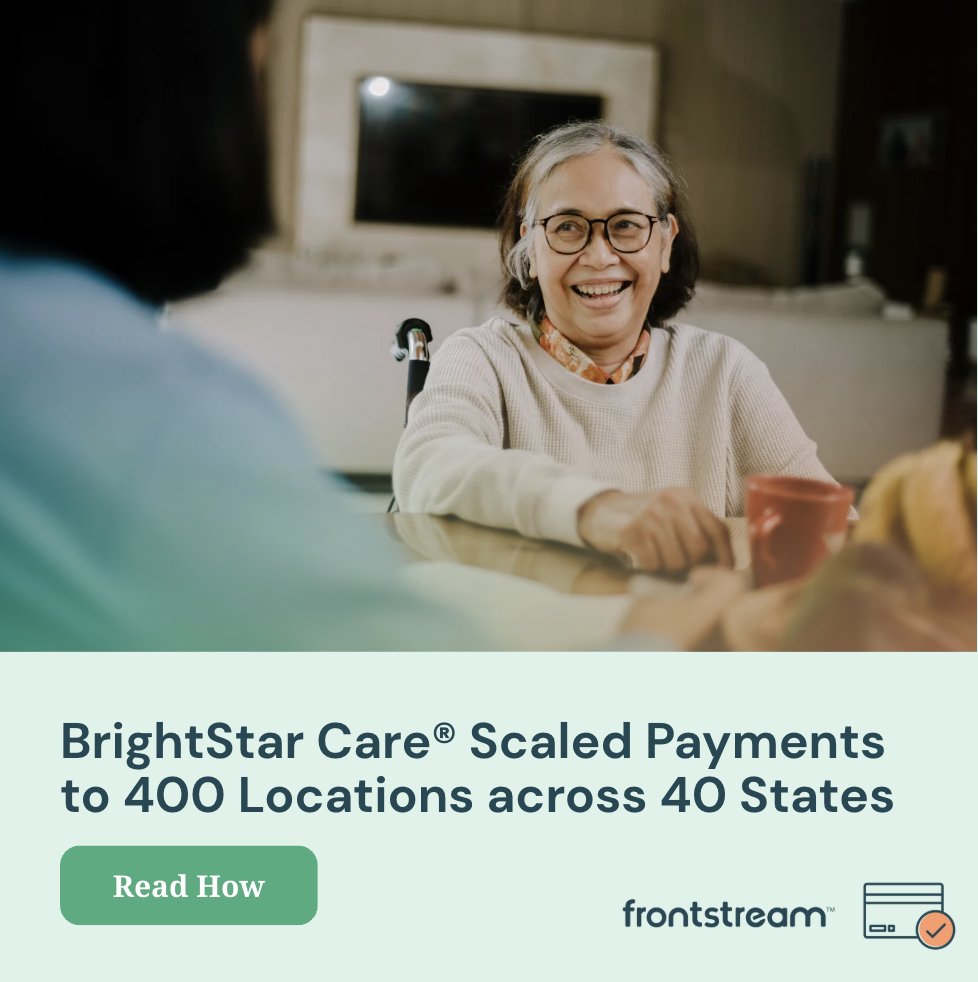 FrontStream's tweet image. “FrontStream allows us to accept multiple credit cards, verify authorizations, and capture accounting data and settlements all in one place. Having a team that values collaboration is rare and extremely important.”
Read BrightStar Care's story 👇 hubs.la/Q03BNXsD0