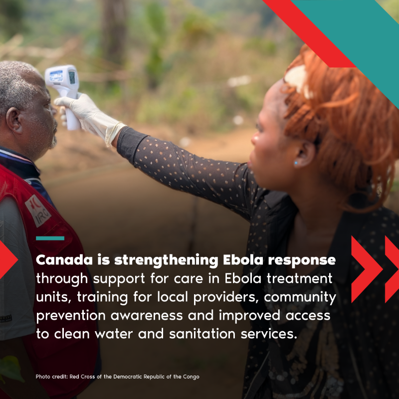 CanadaDev's tweet photo. An outbreak of #Ebola was declared in #DRC and swift action is needed to help people affected and contain the spread of the disease. Canada is providing funding to @MSF_canada and @IFRC via @redcrosscanada to strengthen the response to this outbreak.   

Swipe to learn more ➡️