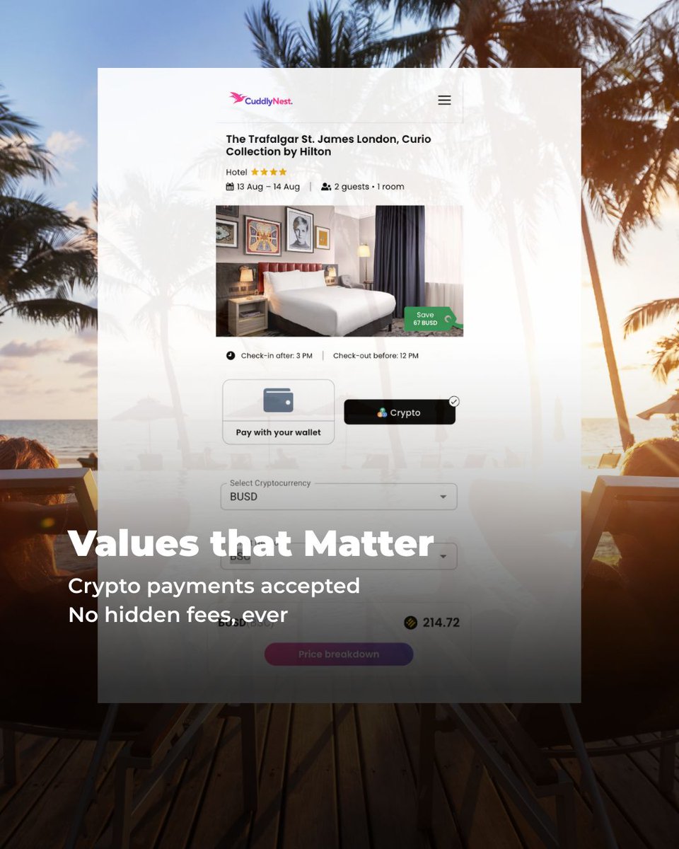 Tired of travel platforms built for algorithms, not actual people?
We’re flipping the script: smart search, no hidden fees, crypto-ready, and flights (almost) live.
Welcome to the booking site that gets you.
👉 cuddlynest.com

#TravelTech #CryptoTravel #AITravel