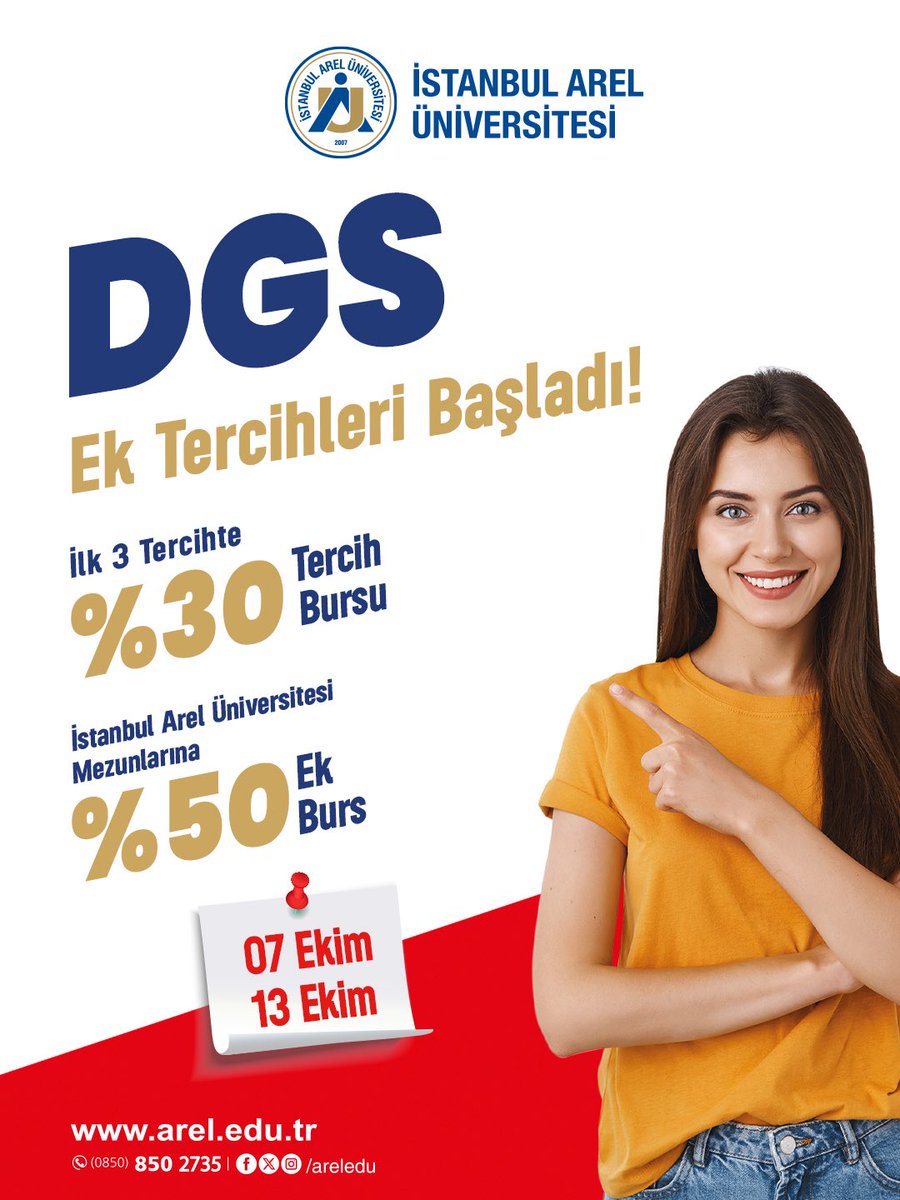 DGS Ek Tercihleri Başladı!
Seni de aramıza bekliyoruz.
Detaylı bilgi için 👇
aday.arel.edu.tr/dgs/

#TercihinSeninGeleceğin #ArelÜniversitesi #dgs #dikeygeçiş