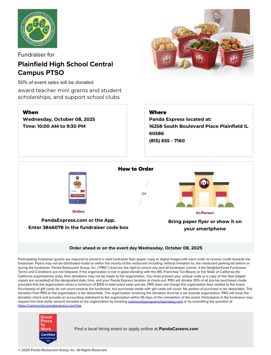 TODAY! 🐼🥠 Be sure to mention our fundraiser when ordering at the NEW Panda Express by Costco!