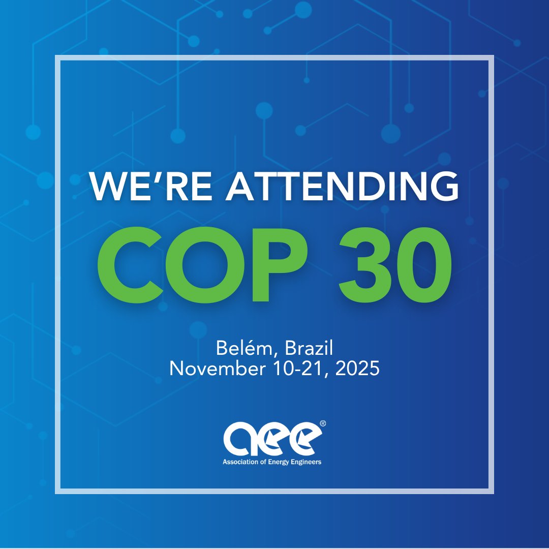 AEE is heading to COP30 in Belém, Brazil, to strengthen our global commitment to energy efficiency and empower professionals to drive lasting change. Read More: loom.ly/-VrmSjI

#COP30 #EnergyEfficiency #Sustainability