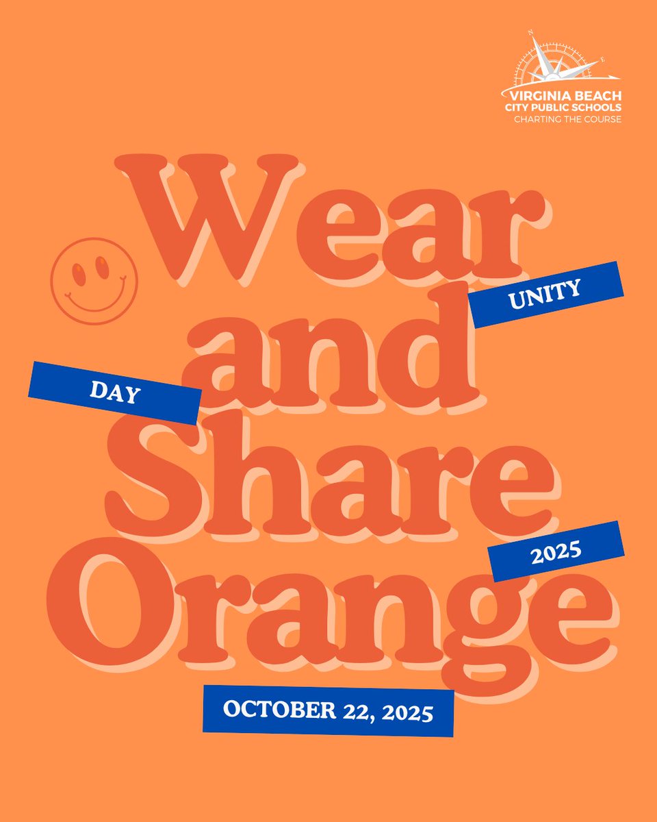 vbschools's tweet image. 🧡#WearOrange on 10/22 for #UnityDay2025! Let’s stand together &amp;amp; show bullying has no place here.