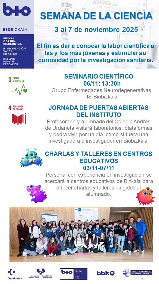 Se acerca la SEMANA DE LA CIENCIA: 3 al 7 de noviembre 2025

📢 Desde <a href="/biobizkaia/">IIS Biobizkaia</a> buscan investigadoras e investigadores o personal técnico con conocimientos en investigación para dar charlas en centros educativos.

Sigue el 🧵👇ℹ