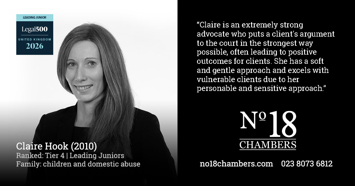 Spotlight on our members in the Legal 500: Claire Hook ranked tier 4, leading junior in family (children and domestic abuse)
