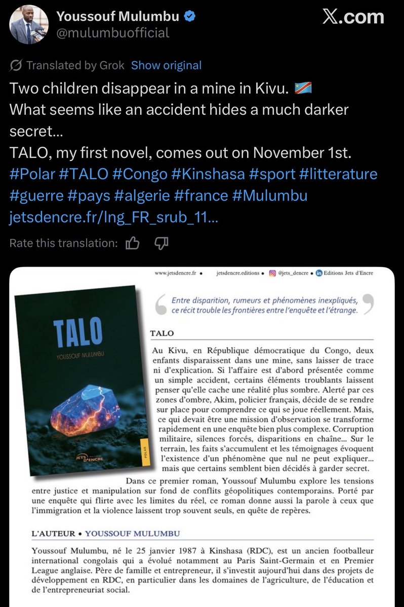 Youssouf Mulumbu has written a novel, wtf.