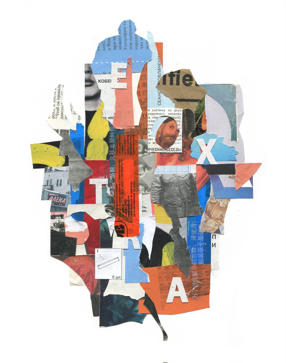 New edition drop on <a href="/exchgART/">Exchange Art</a> —
«Extra». 

5 copies
0.09 $sol each
You can buy all 5 in one hand. 

Physical collage: paper, cotton, shipping tape, receipt paper. 

Link 👇