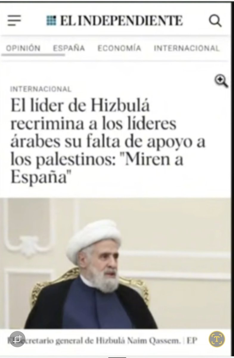 Per que veieu el ridícul que está fent Espanya. Ara es posada com exemple per Hizbulá,quan ja ha estat felicitada per Hamàs dues vegades. Aixó Espanya ho pagarà. Per molts sectors internacionals mplt influents ja no es un país fiable.