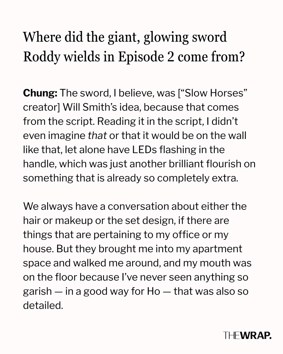 TheWrap's tweet photo. Fan-favorite "Slow Horses" star @chrispchung gets in Roddy's head as layers of the character are peeled back in Season 5.

Chung says Episode 3, titled "Tall Tales," has the Roddiest possible moment and gives a glimpse at his "pompous" inner monologue.

Read more: https://t.co/MtCrGkI9Rj