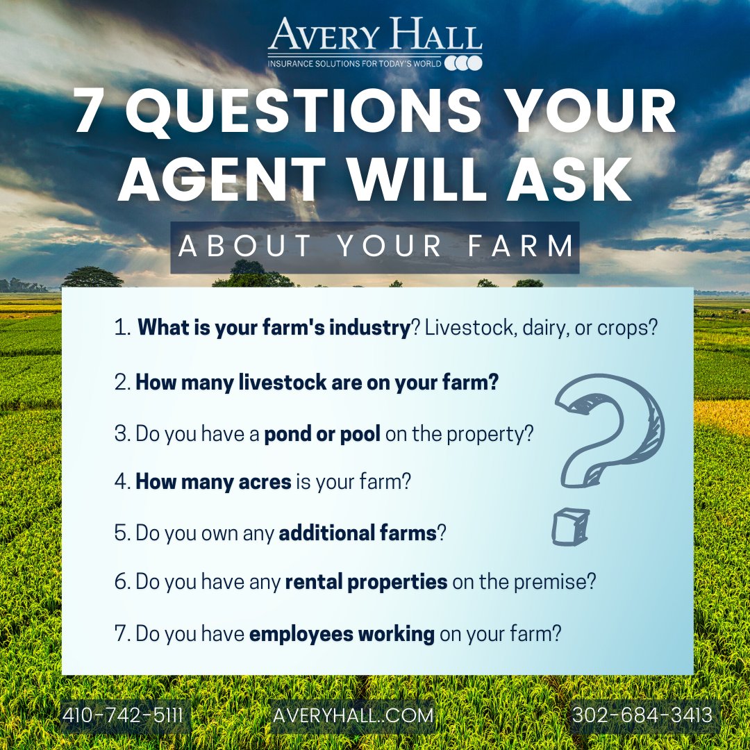 AveryHallIns's tweet image. Having a consultation with your insurance agent coming up? Here are some questions your agent may ask when reviewing your policy 🚜👨‍🌾 #farminsurance #thankafarmer #insuranceprep