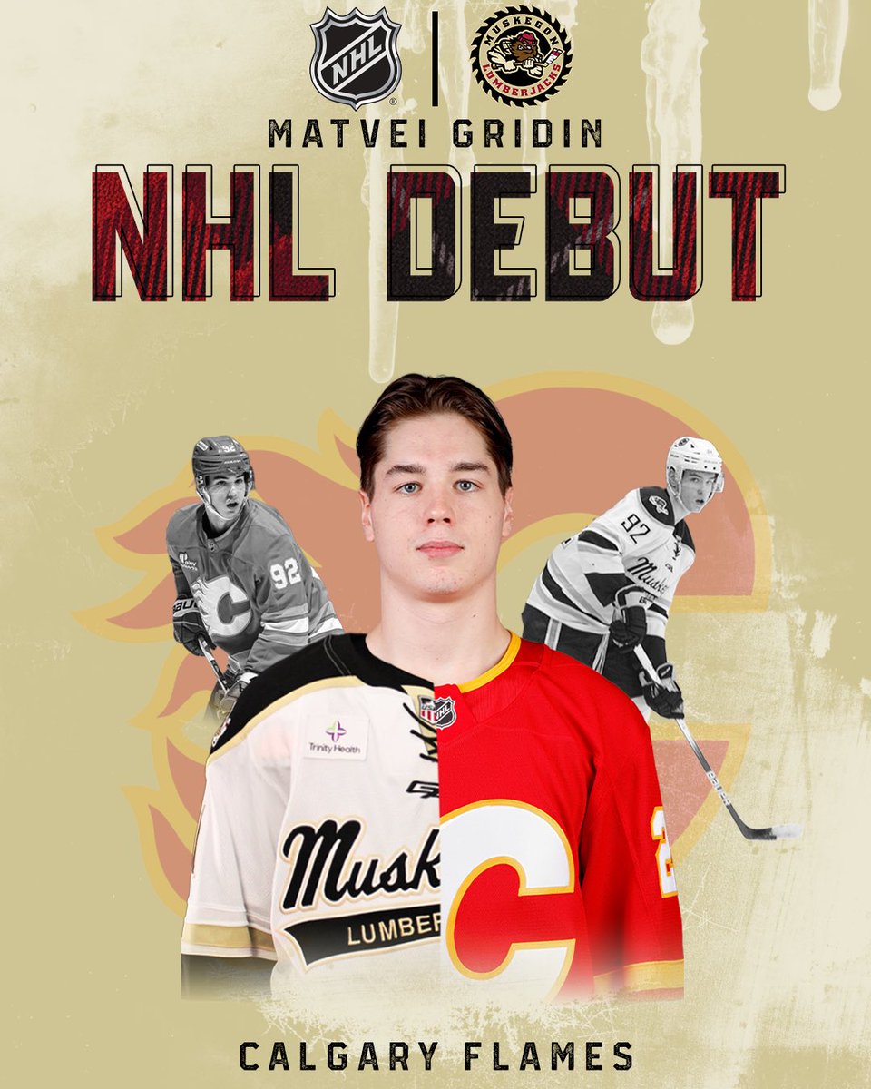 MuskegonJacks's tweet image. Tonight, #Jacksalum Matvei Gridin will make his #NHLDebut with the Calgary Flames. Matvei was drafted in the first round of the 2024 NHL Draft after spending 2 seasons in Muskegon. 

Congratulations Matvei!

#ChopChop #GetJACKD #MKG #Flames