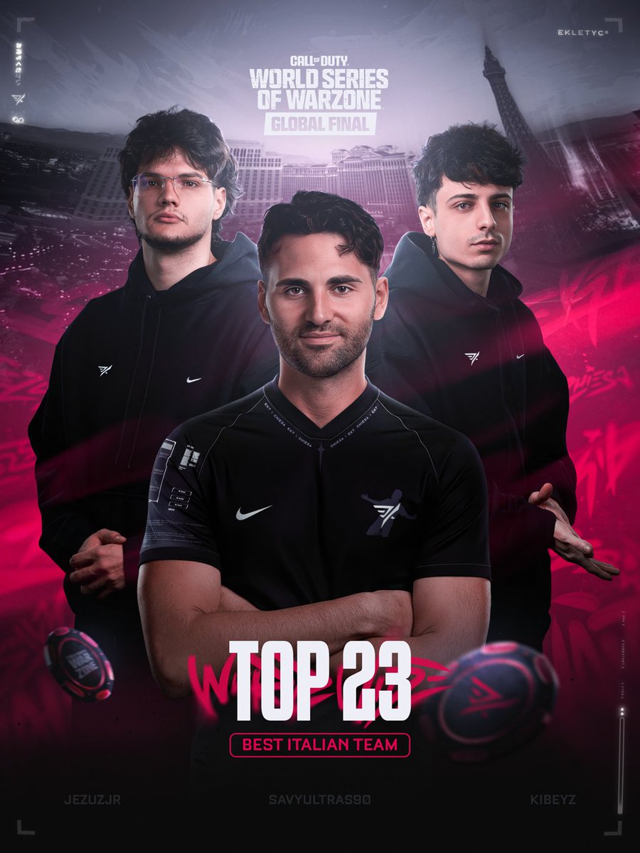 ᴇᴋʟᴇᴛʏᴄ® (@ekletyc) on Twitter photo Top 23 in the world 🌍 | Best Italian team at the World Series of Warzone Global Final 🇮🇹
<a href="/savyultras90/">Marco Filograsso</a> | <a href="/kibeyz/">kiki cagar mukiar</a> | <a href="/JezuzJ2/">Ekletyc JezuzJrr</a>
We made it to Las Vegas to compete.
Next time, we’re coming back to win.
In collaboration with <a href="/federicochiesa/">Federico Chiesa</a>
Technical Partner: @nike
#WSOW2025 Top 23 in the world 🌍 | Best Italian team at the World Series of Warzone Global Final 🇮🇹
<a href="/savyultras90/">Marco Filograsso</a> | <a href="/kibeyz/">kiki cagar mukiar</a> | <a href="/JezuzJ2/">Ekletyc JezuzJrr</a>
We made it to Las Vegas to compete.
Next time, we’re coming back to win.
In collaboration with <a href="/federicochiesa/">Federico Chiesa</a>
Technical Partner: @nike
#WSOW2025