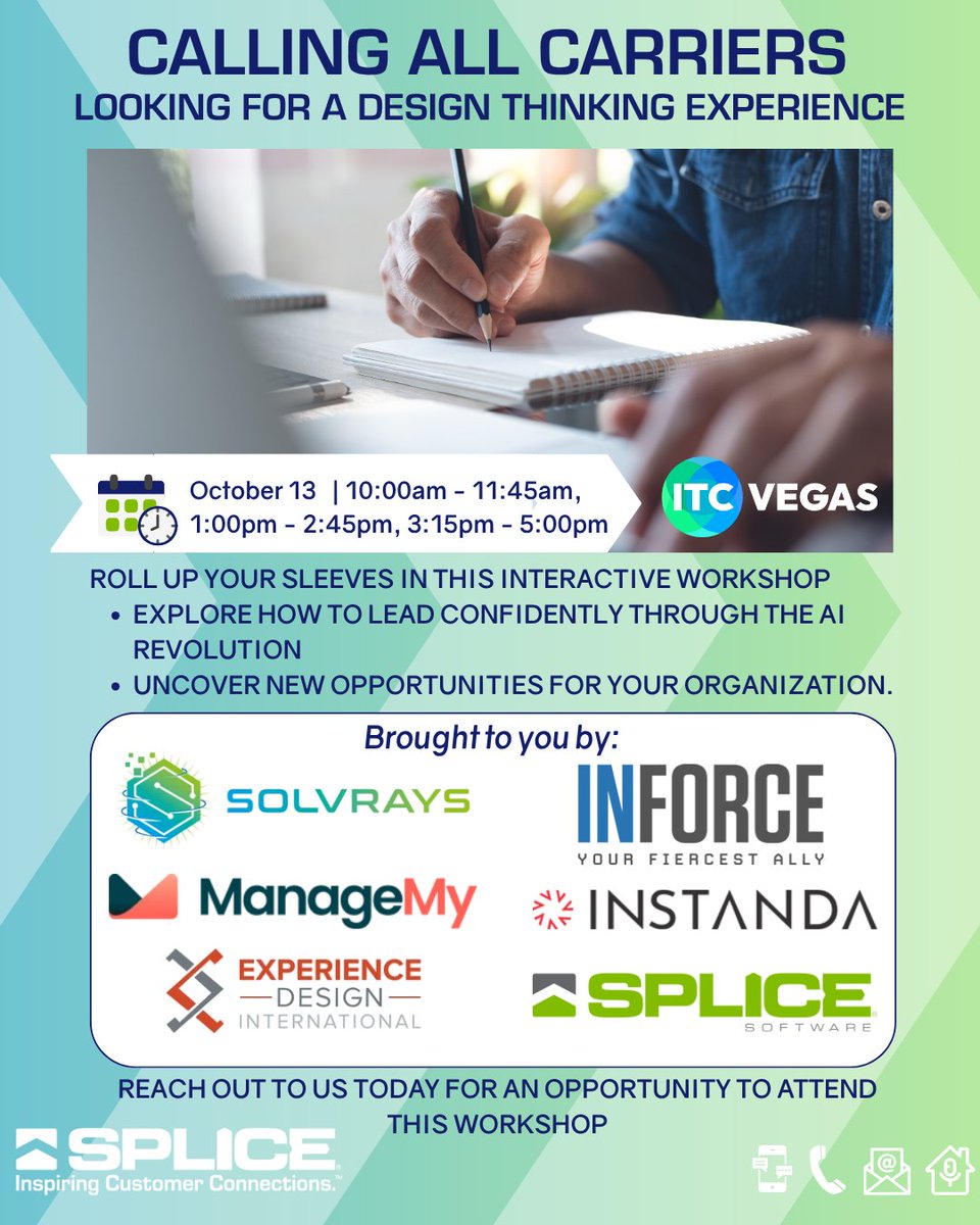 SPLICESoftware's tweet image. 🚀 Lead with confidence through the AI revolution! Join us for a pre-ITC hands-on AI workshop for insurance execs, hosted by Solvrays &amp;amp; INFORCE. Our CEO, @TKtechnow will be joining to connect &amp;amp; share insights! Seats are limited, reach out for an invite! 

#AgenticAI #ITCVegas