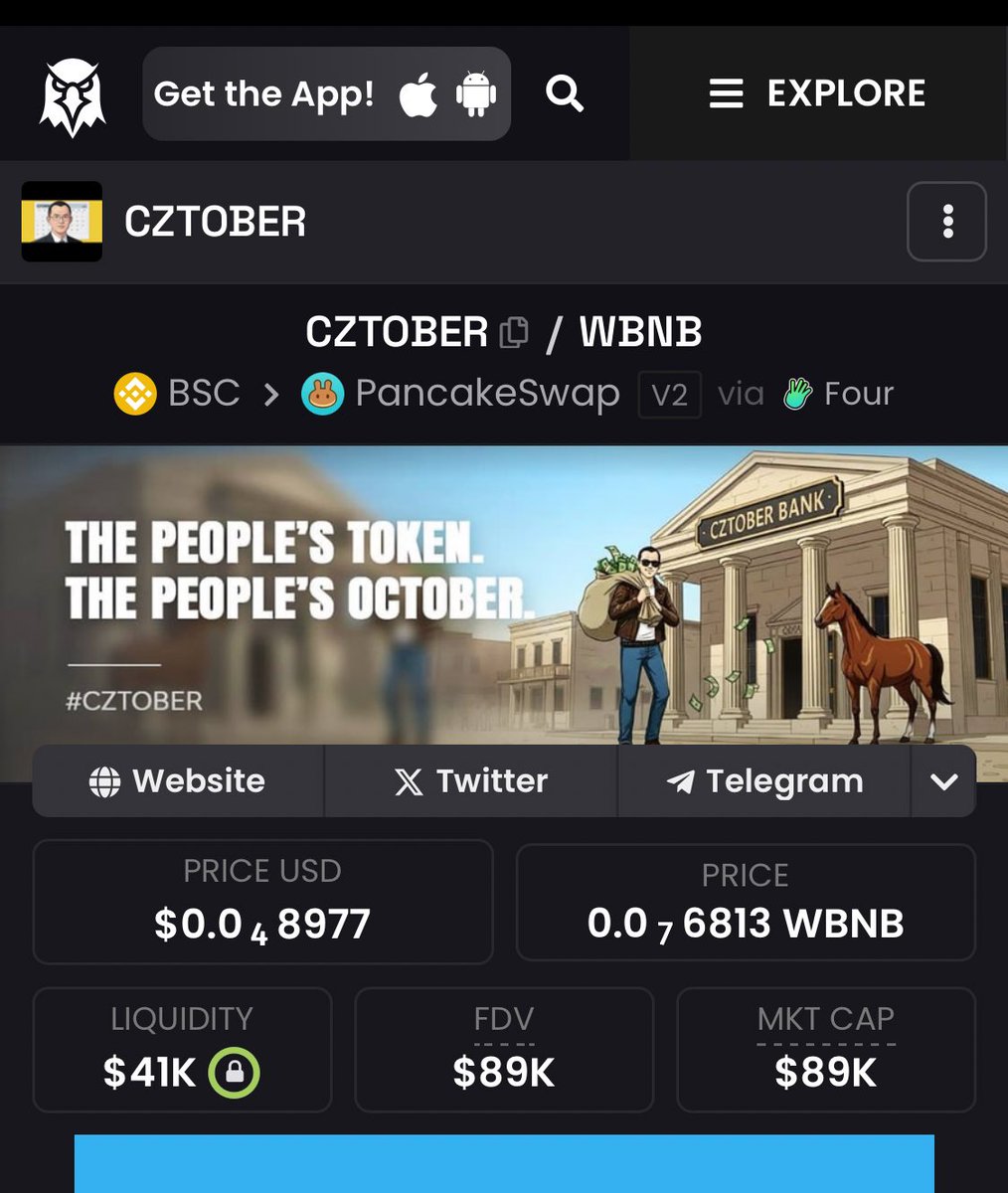 CZTOBER_BSC's tweet image. As predicted, $CZTOBER is off the ground now. If you move fast, you should still be able to catch it in this range, otherwise you will miss the train. 

Ape fast!!!

Dexscreener — dexscreener.com/bsc/0xd083c7c3…

$BNB #CryptoTrading #memecoin