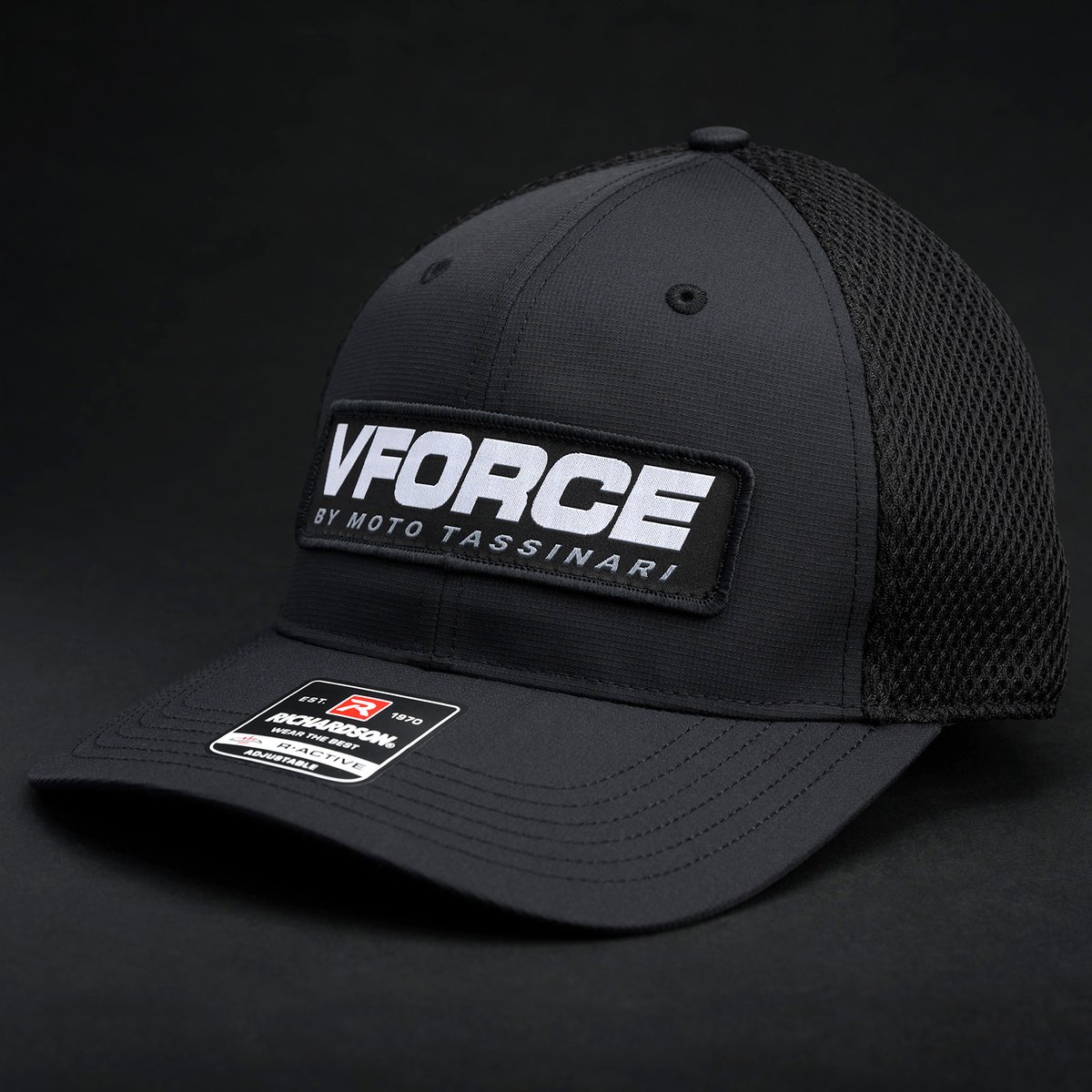 mototass's tweet photo. The Moto Tassinari Airmesh Lite Trucker cap has landed. Our latest cap offering features a high-quality woven label of the VFORCE Classic logo measuring 4.75” x 1.3” and soft Airmesh back panels on the Richardson 222 to keep things cool. Available now. https://t.co/Ya8RPzPw4y