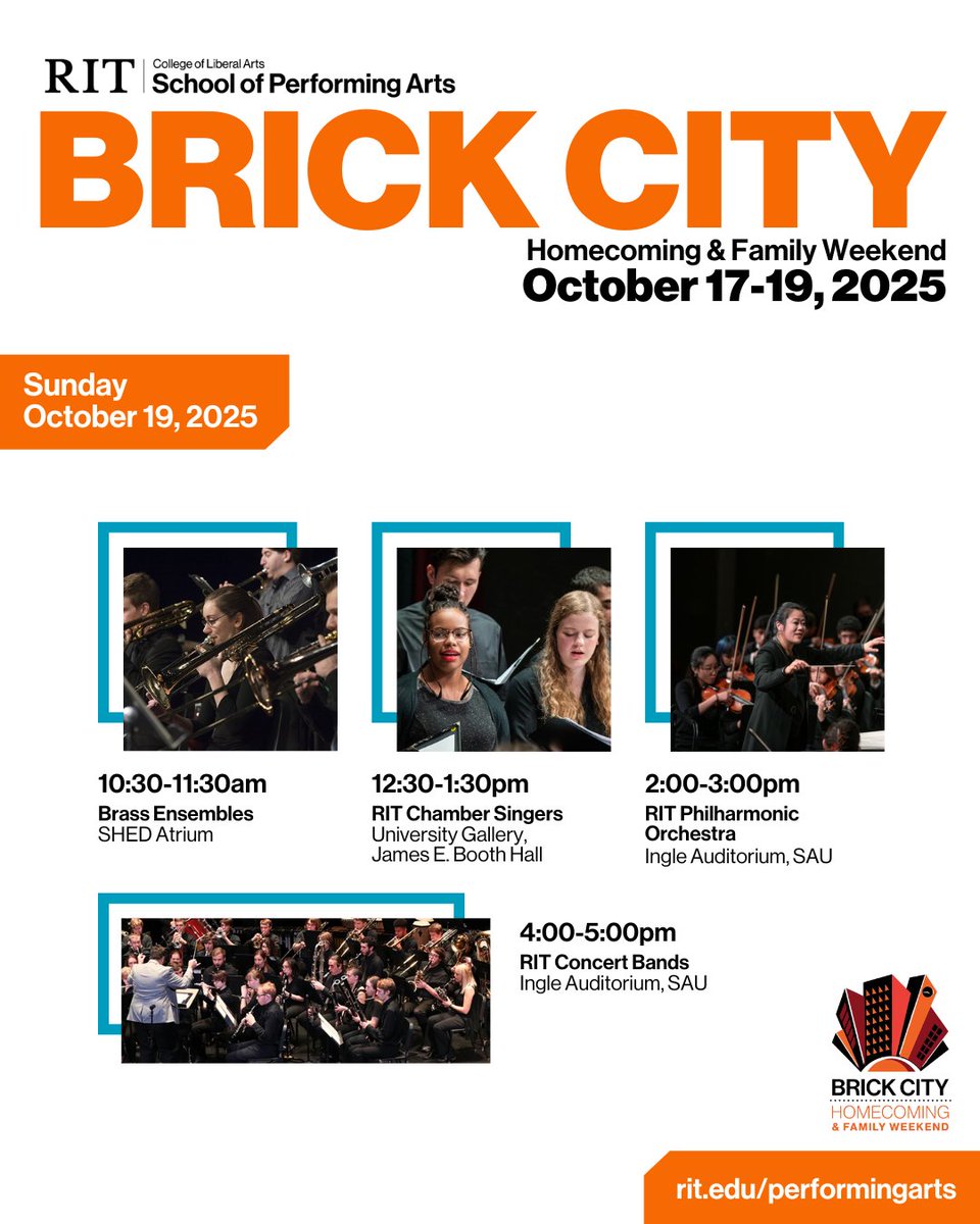Planning your Brick City Homecoming and Family Weekend schedule? Make sure you pencil in the performing arts! The RIT School of Performing Arts is staging an incredible 20+ performances all weekend long.