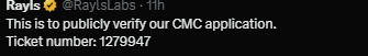 <a href="/RaylsLabs/">Rayls</a>  Confirm that they sent application on CMC and their application Ticket number is : 1279947

the team already confirm their offical X post thats they request submitted Rayls application .

What do you think about this project you guys?
Day by Day they progress their
