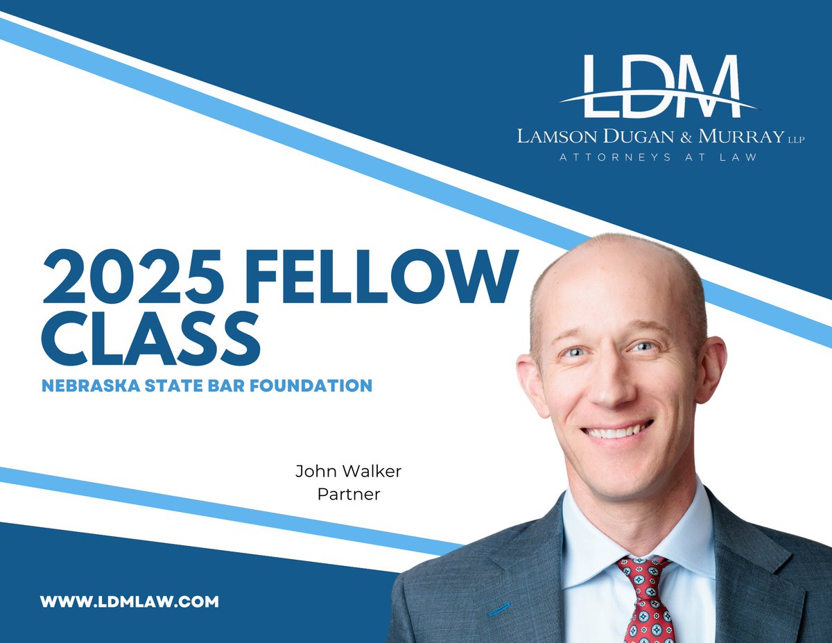 Congratulations to John Walker, who has accepted nomination to become a 2025 Nebraska State Bar Foundation Fellow—one of only 30 Nebraska lawyers selected each year. The 2025 class is introduced at the NSBA Annual Meeting. #NebraskaLaw #LDMLaw
