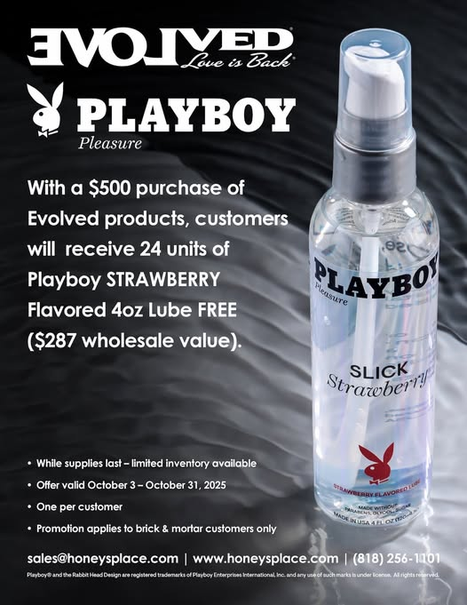 Honeysplace's tweet photo. #HoneysPlace #EvolvedNovelties #PlayboyPleasure #RetailPromotion #AdultRetail #DistributorDeal #LubePromo #FreeWithPurchase #StrawberryLube #EvolvedLoveIsBack #PlayboyLube #ShopHoney #WholesaleSpecial https://t.co/8uYPFARoXG
