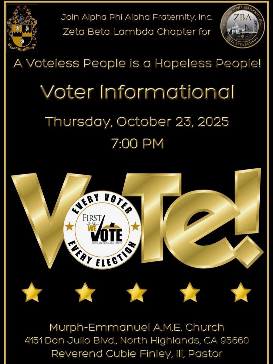 sf_alphas's tweet image. Join us Thursday, October 23rd for our historic voter education/registration program &quot;A Voteless People is a Hopeless People&quot; event as we highlight Voter Awareness! 🤙🏾❄️🤙🏾 #AlphaPhiAlpha