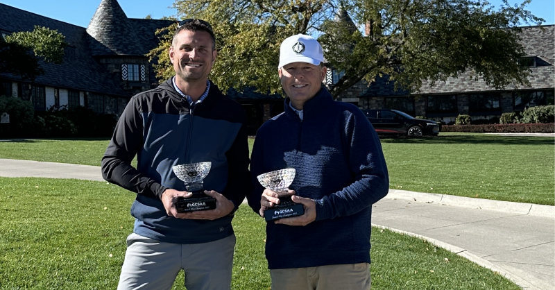 MiGCSA's tweet photo. Congratulations to our 2025 Match Play Champions @edavey29 &amp; @SRettmann25! They won in a thrilling 20 holes over 2023 champs @MSUTurf &amp; Mitchelson today at Franklin Hills.