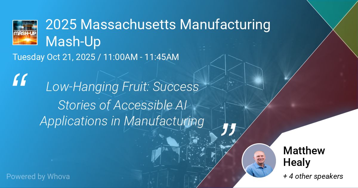 Hear from MassMEP’s own Matthew Healy at this year’s #ManufacturingMashUp as he explores how AI is transforming manufacturing. Don’t miss it 👇
🔗 mashupmfg.org

#MassMEP #MashUp2025 #MFGMonth #FutureOfManufacturing #MAManufacturing