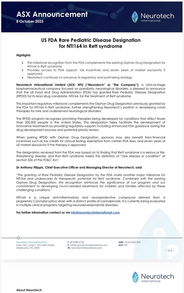 $NTI $NTI.ax great news after a large drop back from high.

Another box ticked, bio starting to run

Let’s go