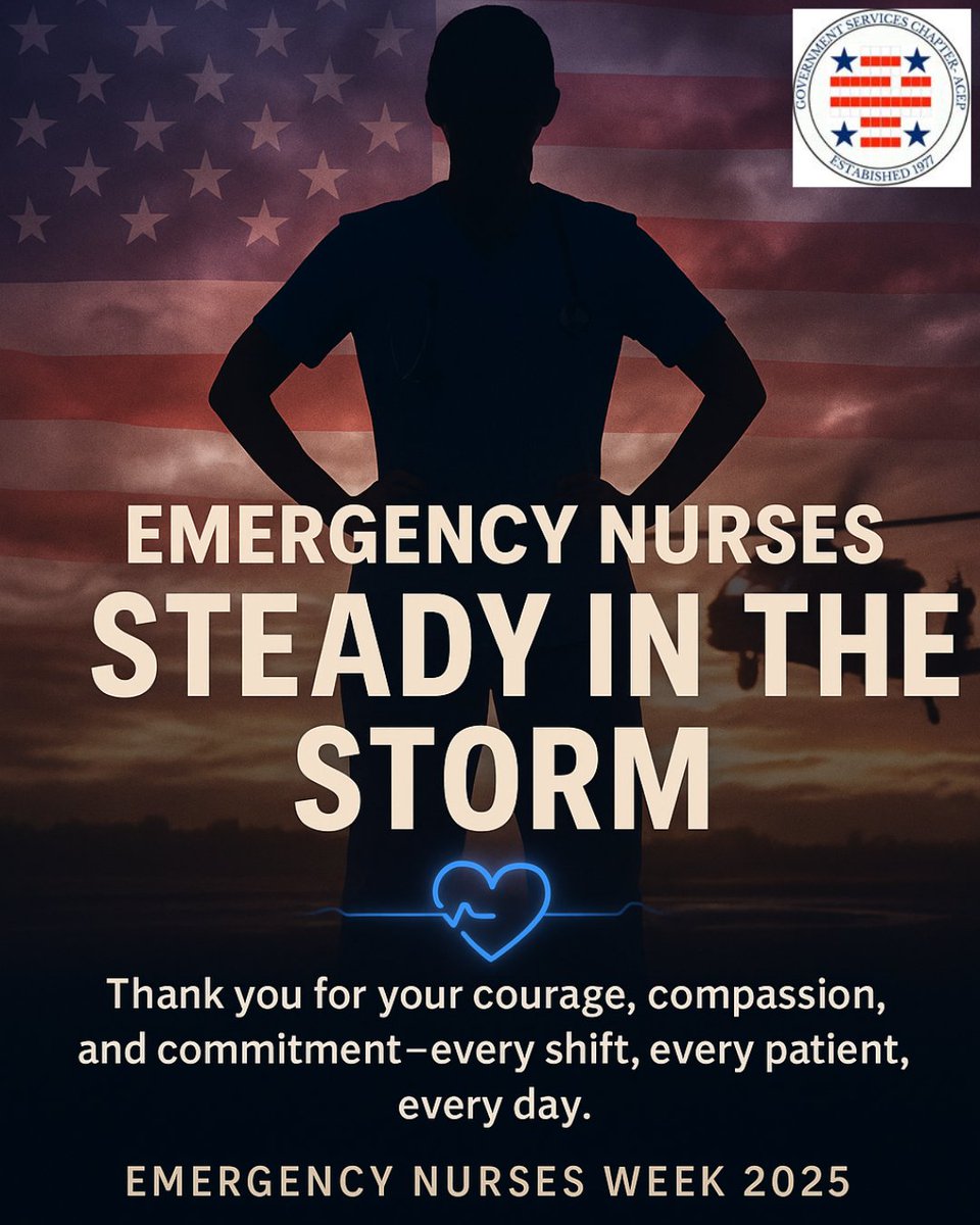 Today we honor the courage, compassion, and commitment of emergency nurses—those who stay calm when chaos strikes and bring care when every second counts.
#EmergencyNursesWeek #ENWeek #NurseStrong #ThankYouNurses <a href="/ENAorg/">ENA</a>  <a href="/ACEPNation/">ACEP Members</a>