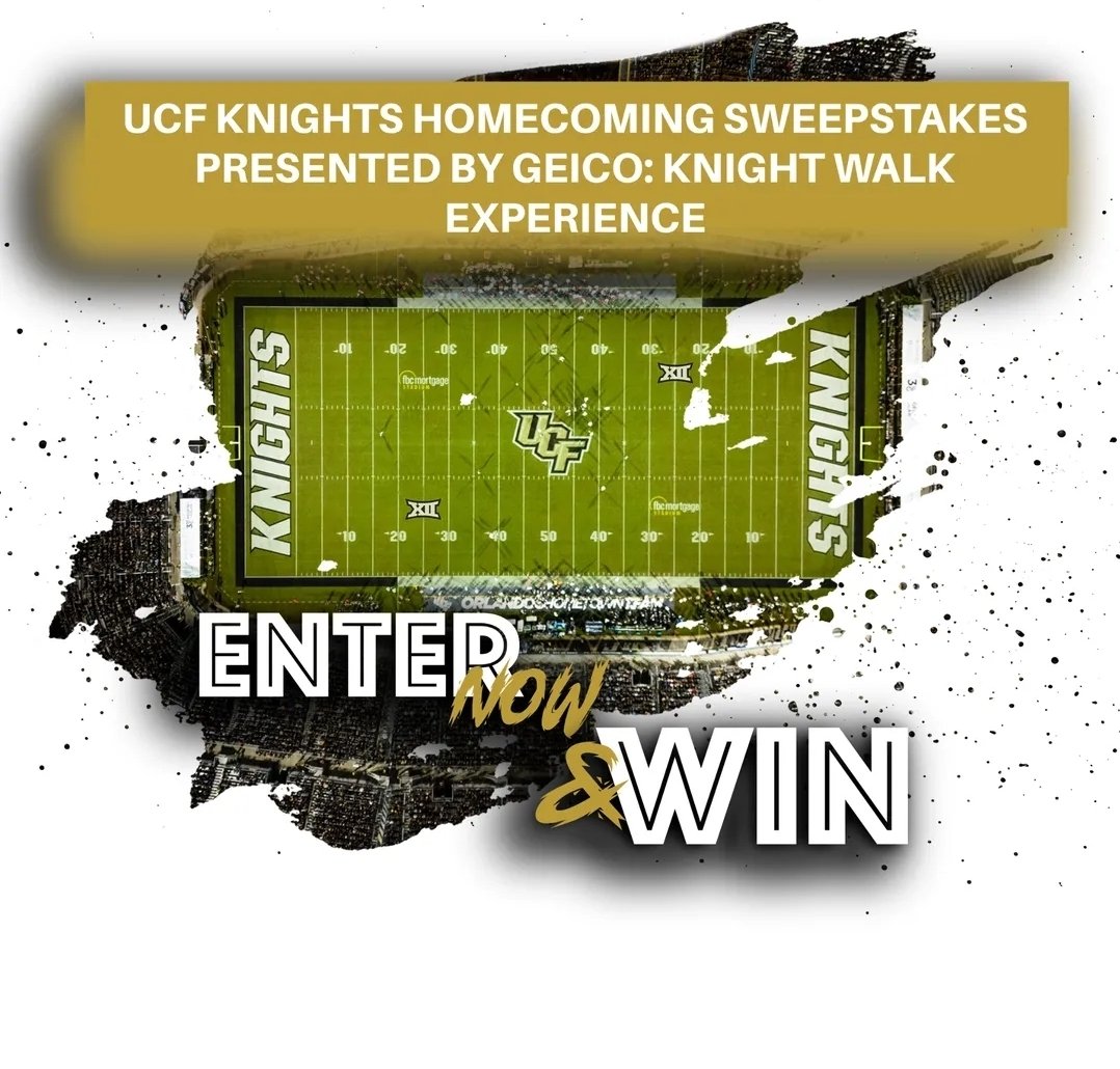 KnightDulany's tweet photo. Calling all Knights fans! GEICO wants to bring you back to campus for Homecoming! Enter the Knights Homecoming Sweepstakes presented by GEICO for your chance to win tickets and be a part of the team as they make their way to the stadium and onto the field
https://t.co/9xttN5AsSu https://t.co/K2sJKomw5k
