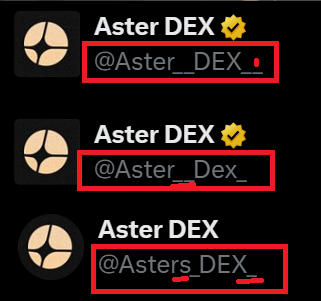 MJJB76's tweet photo. @Aster_DEX Here are some of the Phishing  ASTER 
with GOLD check mark! https://t.co/7E9ne3I1Sk