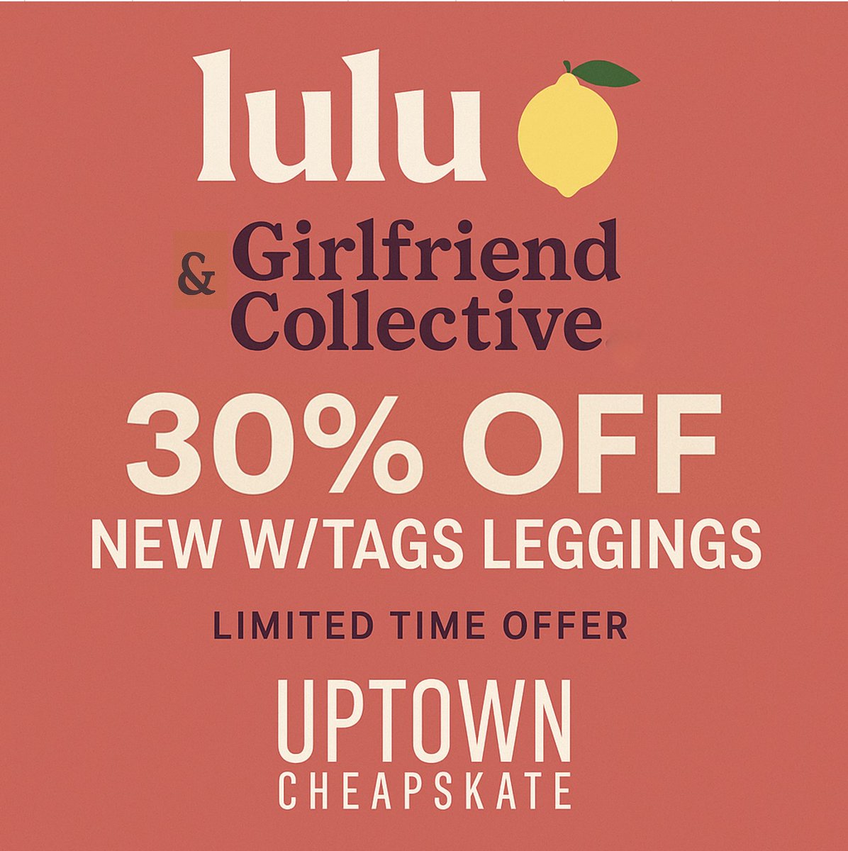 UptownCStat's tweet photo. FLASH SALE on NEW women's athletic leggings. 

For a limited time 30% OFF!   

*While supplies last. May not be combined with other offers. New items only. https://t.co/j44zXIdCVO