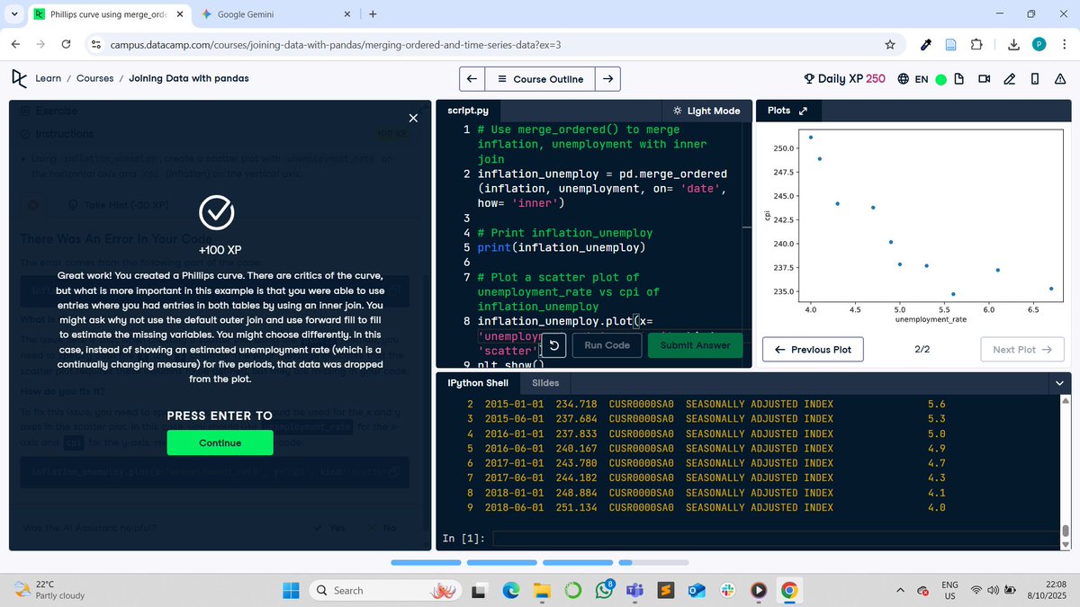 pamelavimbaishe's tweet image. Day 8 of #50DaysOfDataScience! Even on a busy day, consistency is key. I didn&apos;t hit my usual targets, but I still dedicated time to learning, and that&apos;s a win! Today&apos;s focus: Advanced Merging in Pandas.