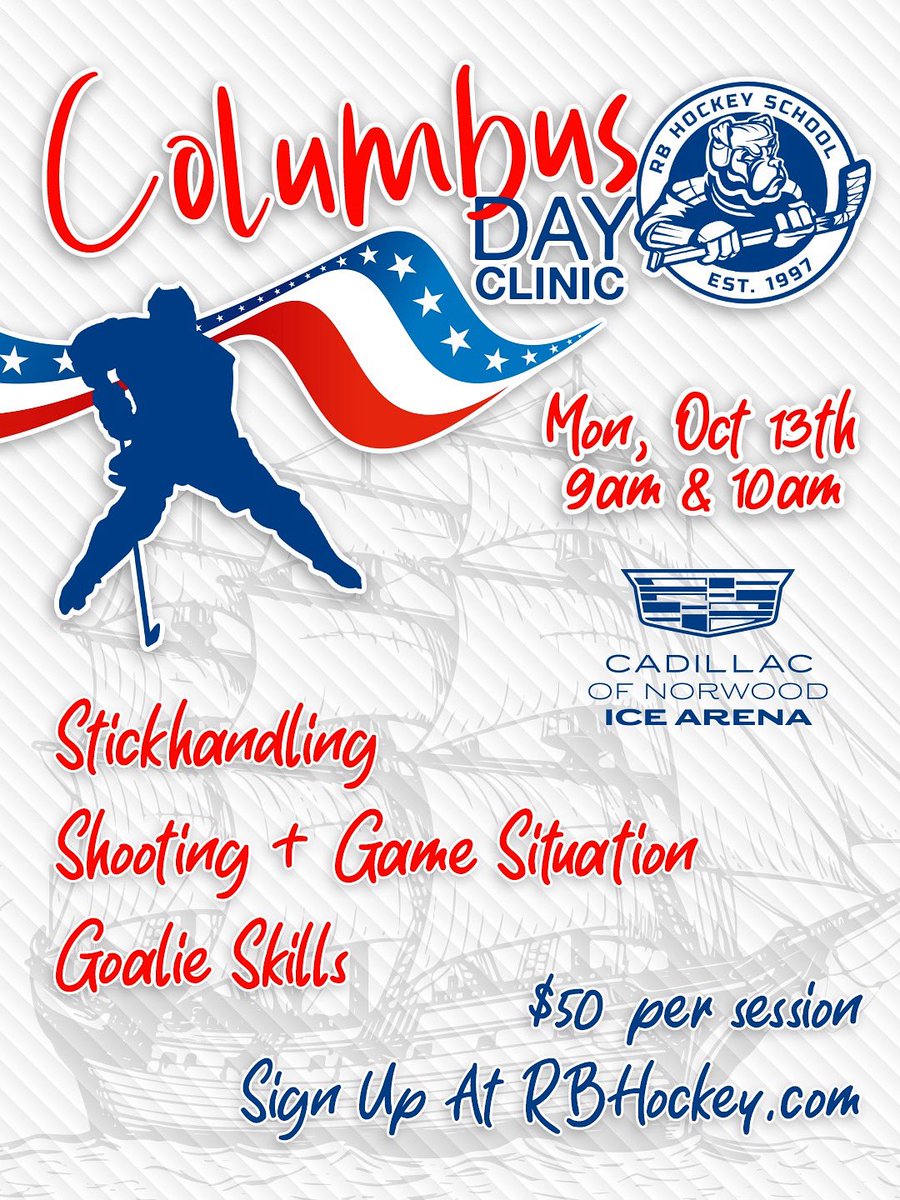Sign up for our Columbus Day Clinic today on our website!

#RBHockey #CadillacIceArena