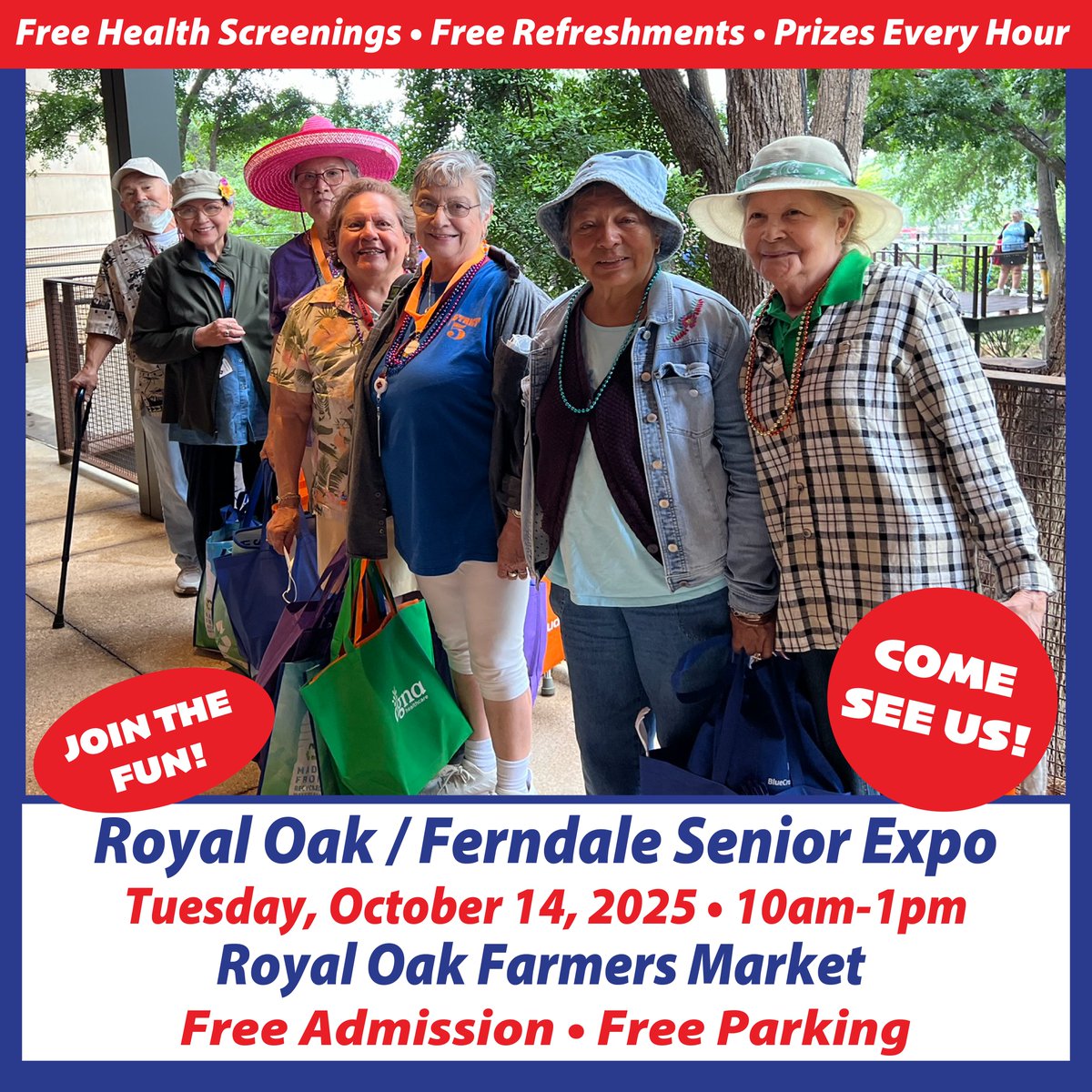 🎉 We’ll be at the Royal Oak / Ferndale Senior Expo Oct 14 at the Royal Oak Farmers Market (10am–1pm)! 

Free admission, free screenings, free prizes &amp; more. Don’t miss it! 💜 #RoyalOak #Ferndale #SeniorExpo #FarmersMarket