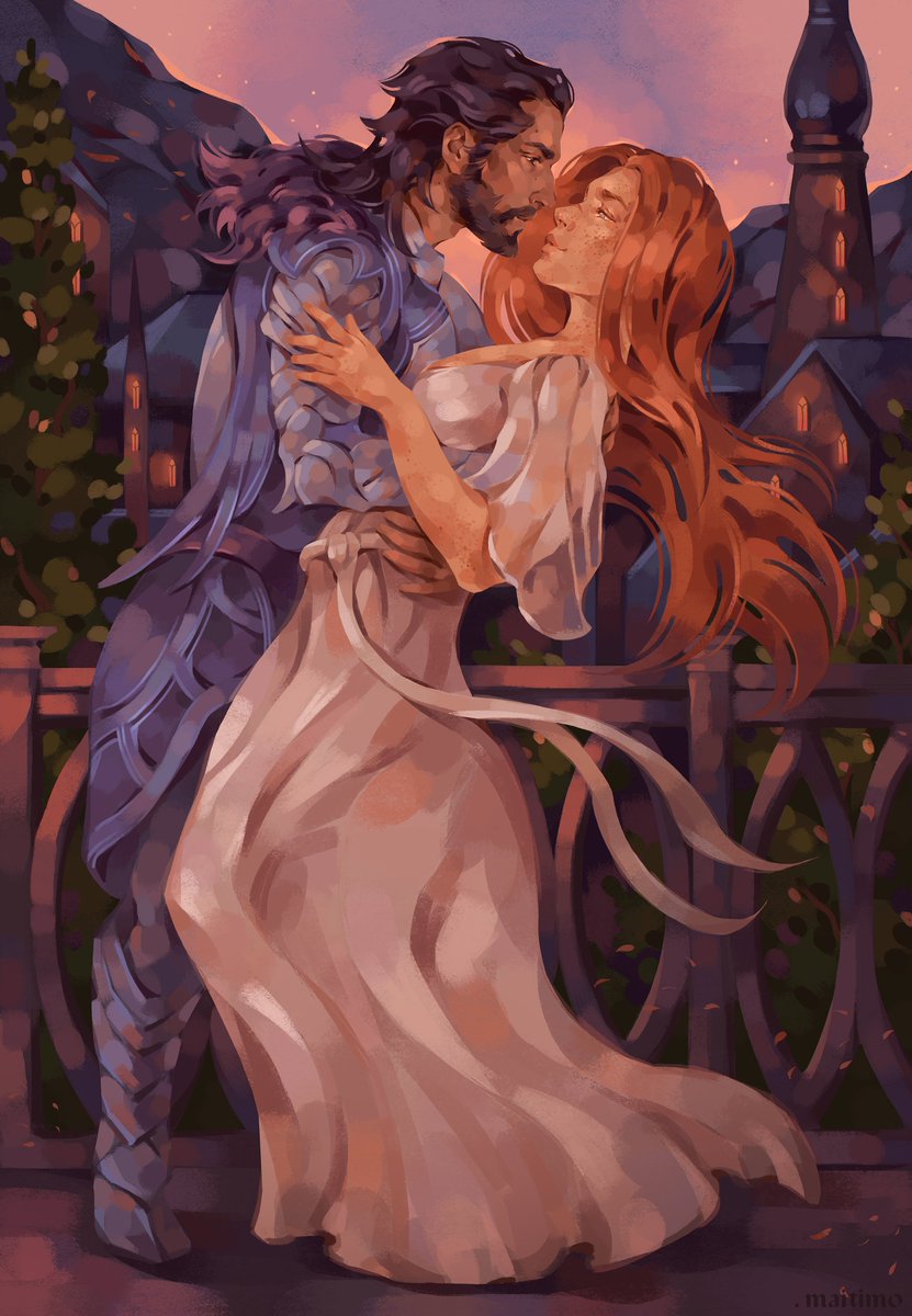 New commission! Ivy Thorne and Lucanis, who found a secluded spot on the balcony of the Villa Dellamorte during their own wedding. What lovely couple! 💜

#Rookanis #LucanisDellamorte #DragonAge #DragonAgeTheVeilguard