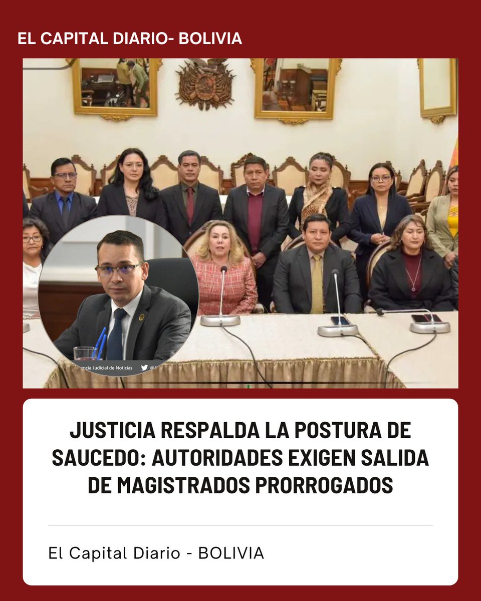 ElCapitalDiary's tweet photo. 🚨🇧🇴 | El presidente del Tribunal Supremo de Justicia de Bolivia, Rómer Saucedo, lanzó un golpe directo contra los magistrados “autoprorrogados” al presentar una denuncia penal por usurpación de funciones y asegurar que su salida no pone en riesgo el balotaje de octubre. https://t.co/O7y3lHHCy8