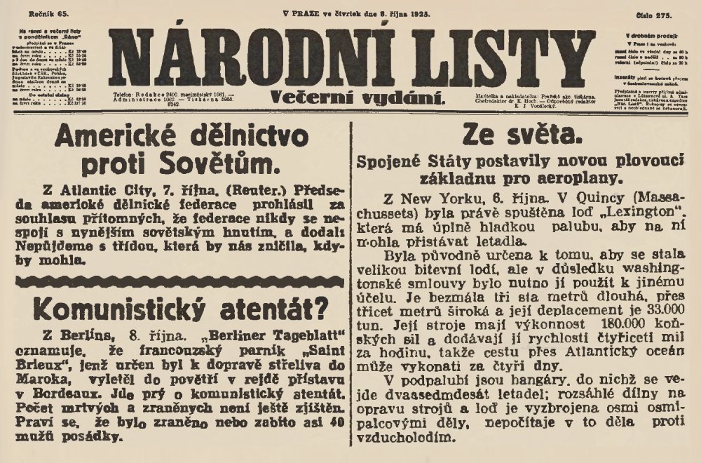 ListyHistoricke's tweet photo. Národní Politika; večerní vydání; 8.10.1925
#CeskeListyHistoricke #Valka #Historie #Pred100lety https://t.co/zpv5wkGM2l