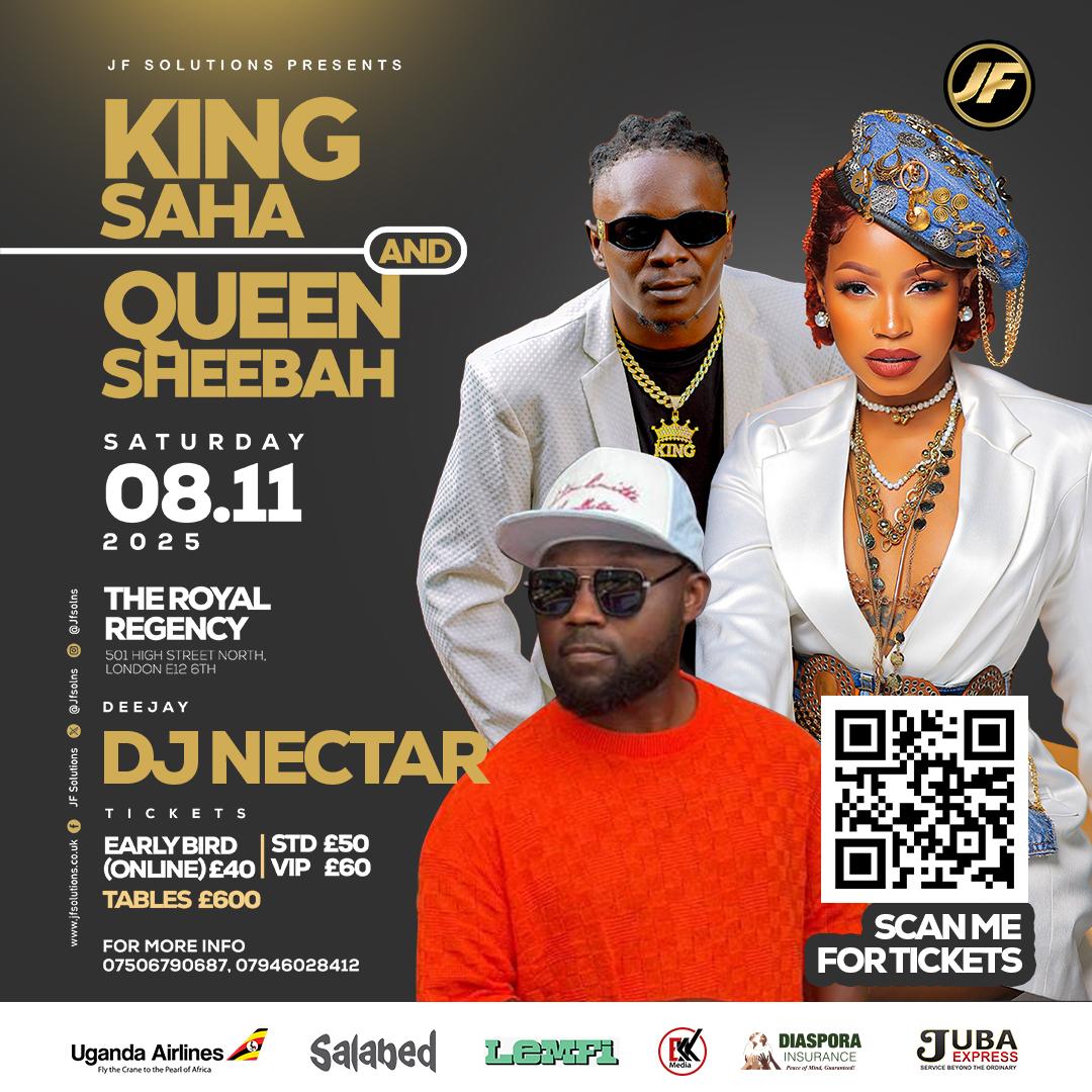 Here's a DJ line-up that's going to bring you so much fun and joy;
Dj Mac Pro | The Ugandan Girl | DJ Giddie | DJ Nectar 
Time to lock in! Get your reservation, OSIRIKE!
=> Call (for payment options)
☎ 075 067 906 87
☎ 079 460 284 12
=> Or online 👇
🖱 kingsahaqueensheebah.eventbrite.co.uk
