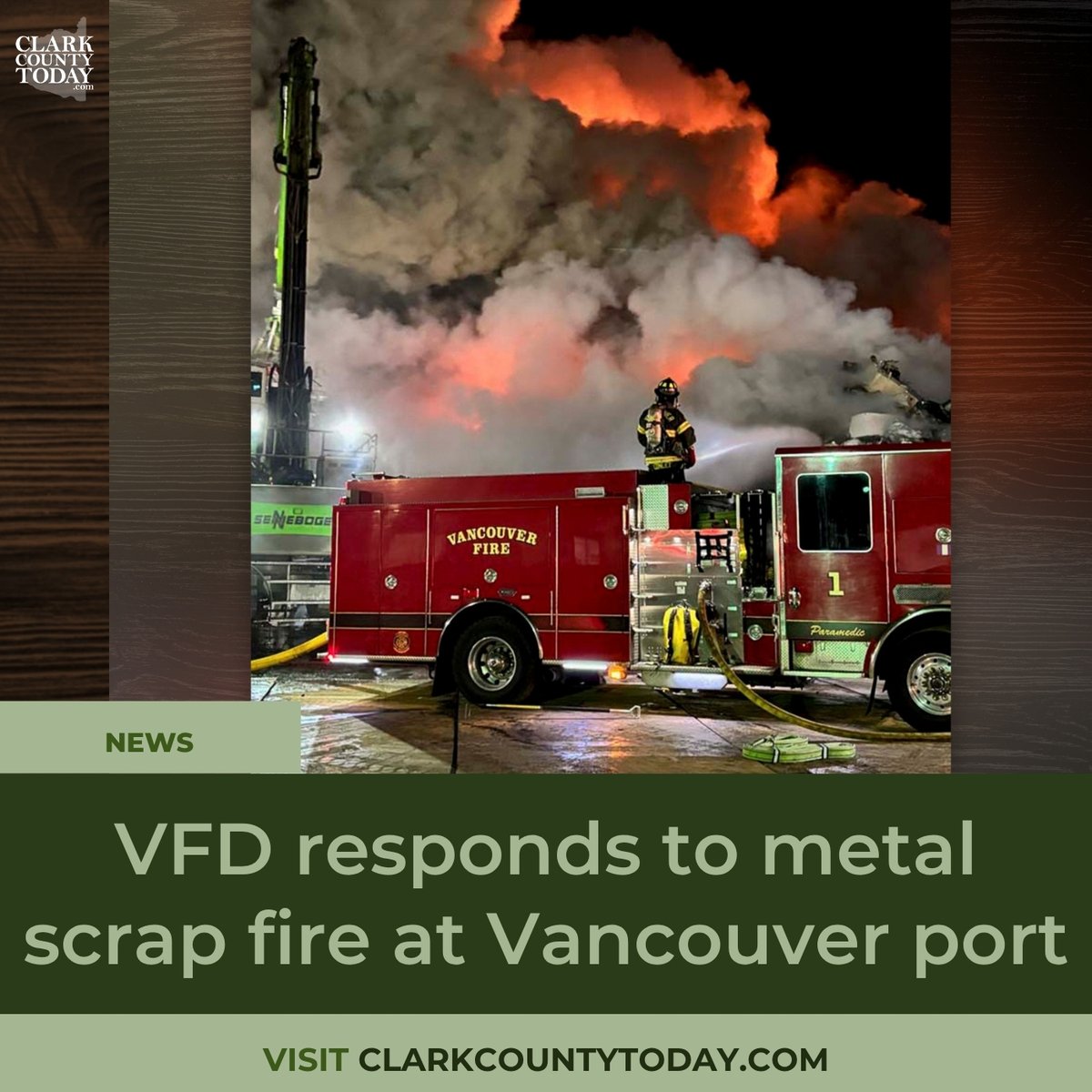 NewsFromCCT's tweet image. More than 40 firefighters battled a metal scrap fire overnight at the Port of Vancouver. Crews continue suppression efforts this morning. clarkcountytoday.com/news/vfd-respo… #Vancouver #VFD #PublicSafety