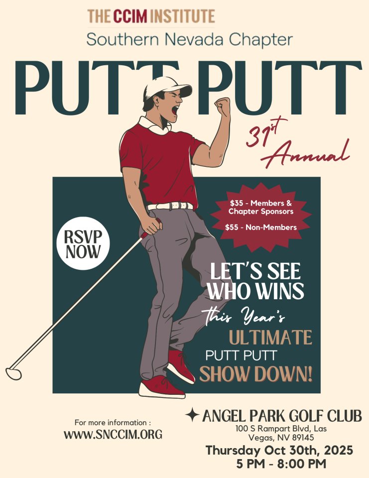 Next week, let <a href="/SNCCIM/">Southern Nevada CCIM</a> put you in the mood for putting with this Oct. 30 Putt Putt tournament at Angel Park from 5-8 p.m. Register at snccim.starchapter.com/meet-reg1.php?….