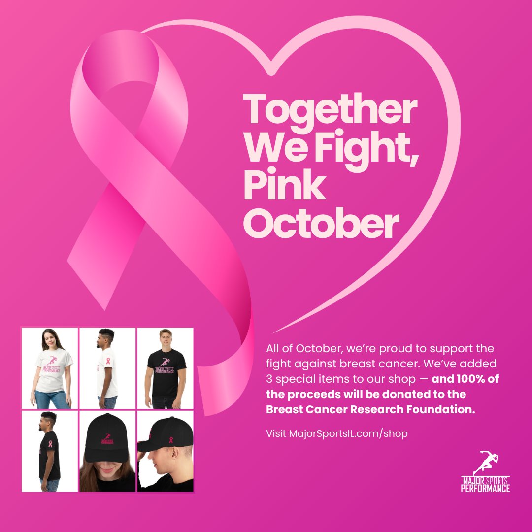 Major Sports Performance (@majorsportsil) on Twitter photo Join us in the fight against breast cancer! 💖
All October, 100% of proceeds from these items go to <a href="/BCRFcure/">The Breast Cancer Research Foundation</a>:
🧢 $35 BC Cap
👕 $30 BC White Tee
👕 $30 BC Black Tee
Together we fight—grab yours + support life-saving research!
🛒 MajorSportsIL.com/shop
#BreastCancerAwareness Join us in the fight against breast cancer! 💖
All October, 100% of proceeds from these items go to <a href="/BCRFcure/">The Breast Cancer Research Foundation</a>:
🧢 $35 BC Cap
👕 $30 BC White Tee
👕 $30 BC Black Tee
Together we fight—grab yours + support life-saving research!
🛒 MajorSportsIL.com/shop
#BreastCancerAwareness