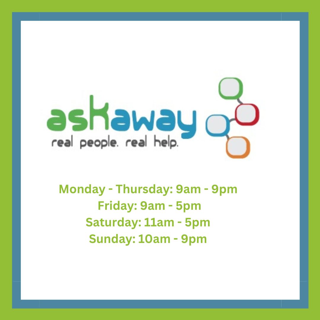 CamosunLibrary's tweet image. 📚 Working late on a paper? Need research help from home?
💬 AskAway connects you with real librarians via chat — fast, expert support when you need it.

🕓 Evening &amp;amp; weekend hours
🔗askaway.org/hours