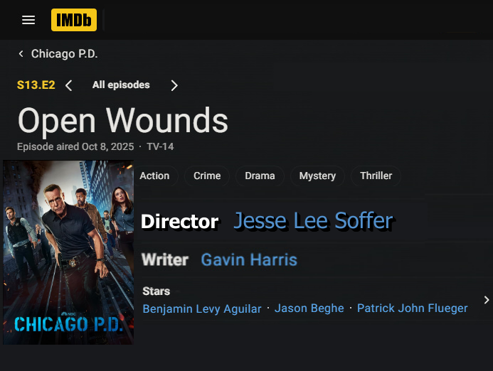 Ocelotl_Mx's tweet photo. Just a reminder that tonight is the episode that JESSE directed for #ChicagoPD.
S13.E2 โ Open Wounds
Director: JESSE LEE SOFFER
#JesseDirector๐ฌ
#JesseLeeSoffer #TracySpiridakos
#JayHalstead #WesMitchel #Family #Chihards #CPD_Season13 #CPD1302 #OpenWounds https://t.co/FNSCL6bZ9G