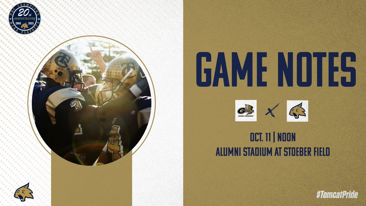 🏈𝙂𝘼𝙈𝙀 𝙉𝙊𝙏𝙀𝙎📒

Football honors the 2005 PAC Champs Saturday against Geneva! Preview the action with this week's game notes!⬇️

🔗thielathletics.com/documents/2025…

#TomcatPride | <a href="/PAC_Athletics/">Presidents’ Athletic Conference</a>