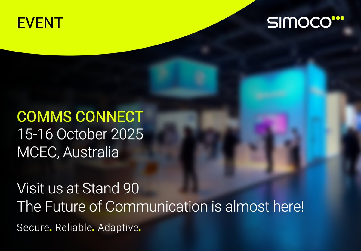 SimocoWS's tweet image. Comms Connect Countdown 🎉📡
1 week to go! We’re ready to showcase ROAM and our latest next-generation tech at #CommsConnect.
Join us to see how Simoco is shaping the future of communications.
#CriticalCommunications