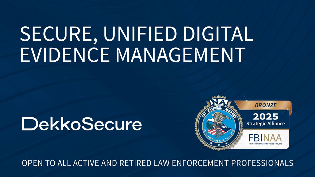 📅 We’re just one week away! Join Strategic Alliance Partner <a href="/DekkoSecure/">DekkoSecure</a> on Oct. 15th to explore how their Digital Evidence Management System (DEMS) is transforming the way justice agencies share and secure digital evidence.🔗 Register now: bit.ly/4pmCEo2 #FBINAA