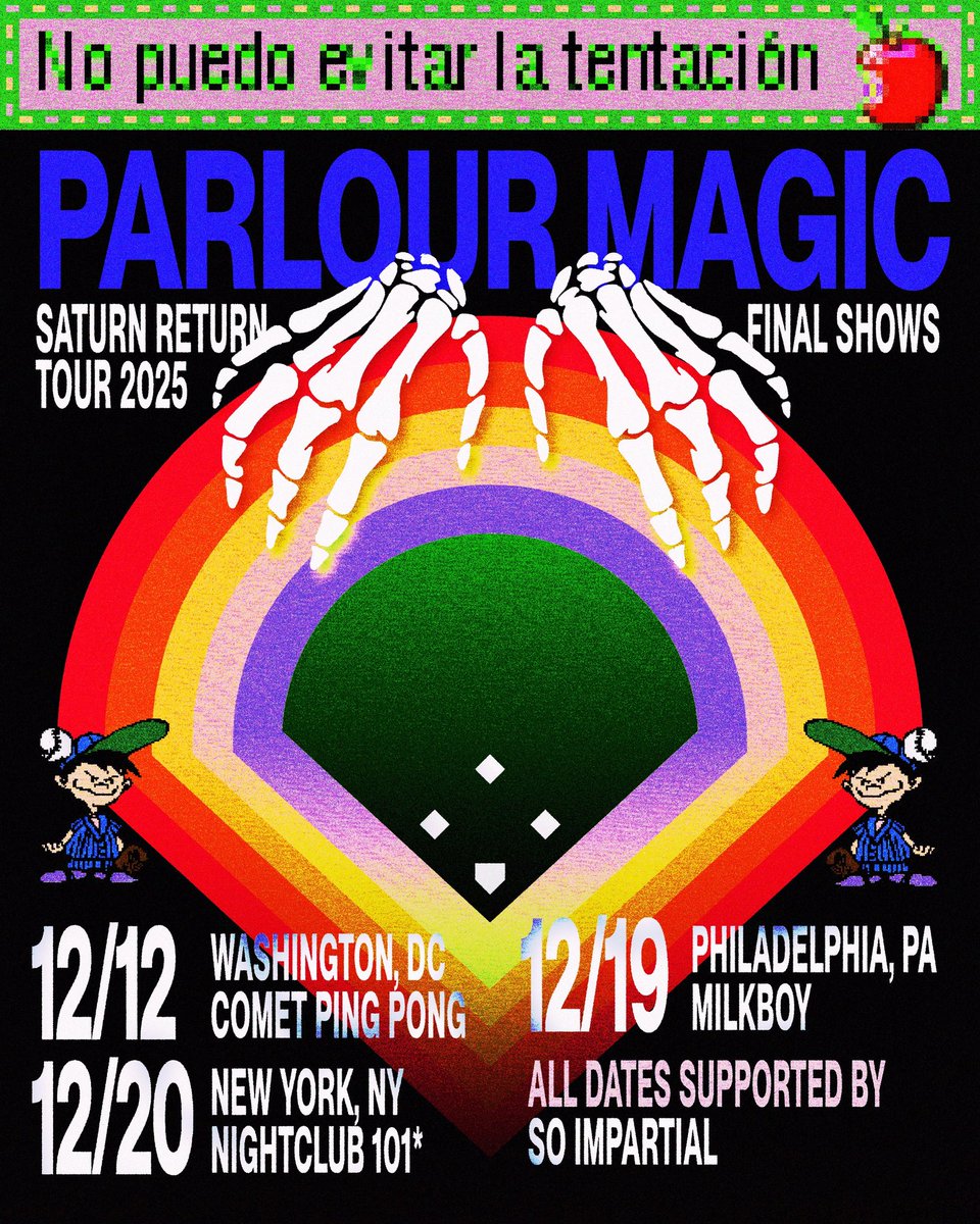 One last time around…

SATURN RETURN TOUR - *FINAL SHOWS*

12/12 Washington, DC - Comet Ping Pong
12/19 Philadelphia, PA - Milkboy
12/20 New York, NY - Nightclub 101

 * - SPECIAL “SATURN RETURN” FINALE - ONE NIGHT ONLY

So excited to have our buddies So Impartial along for this