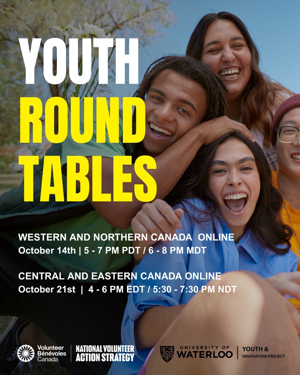 Are you a young person passionate about making a difference in your community? We want to hear your ideas on change and volunteering!

Volunteer Canada and the University of Waterloo’s Youth &amp; Innovation Project are hosting upcoming virtual Youth Round Tables this October as part