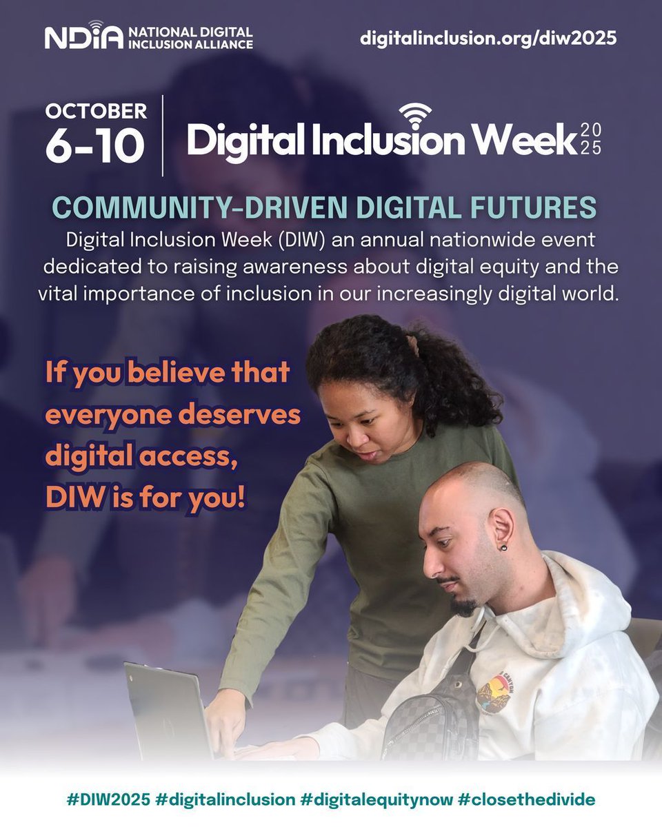 adworks303's tweet image. It’s #DigitalInclusionWeek! Digital equity starts at the local level and grows through collective action. Learn more + get involved: digitalinclusion.org/diw2025. 

#DIW2025 #TechForAll #DigitalEquityNow #Celebrate #Engage #Empower